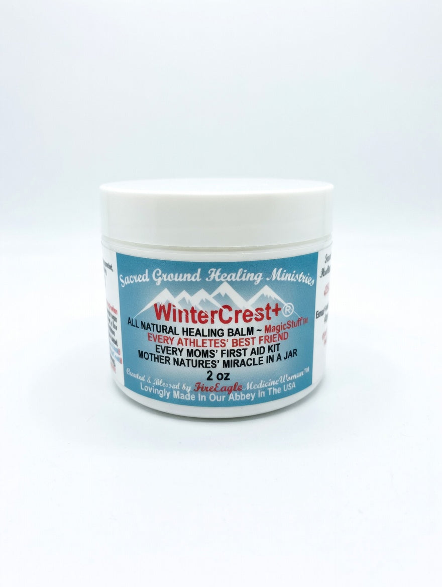 WinterCrest natural healing balm 2 oz jar made with 15 therapeutic grade essential oils